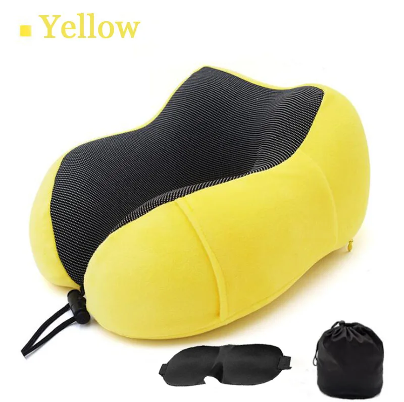 Yellow pillow mask Портативная дорожная подушка для шеи, мягкая, медленная, отскок, Шейная Подушка для сна, дизайн горба, u-образная, с памятью, пена для путешествий, маска и подушка - Цвет: Yellow pillow mask