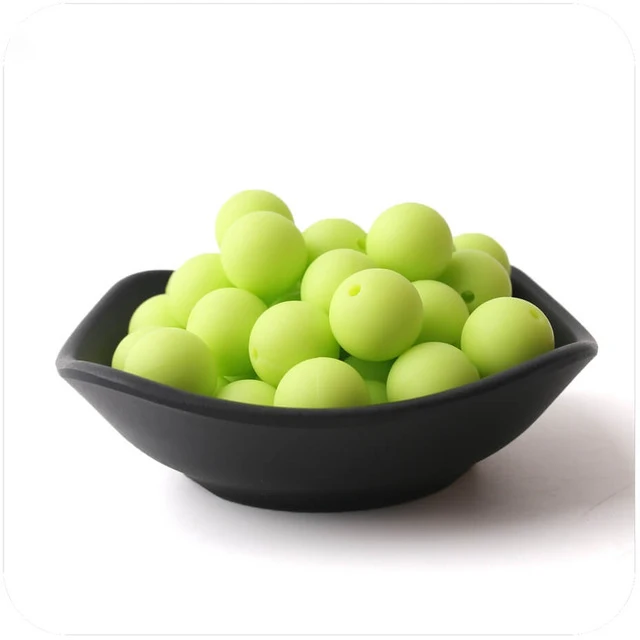 lime green 10 шт. 15 мм Силиконовые Круглые Бусины DIY Ювелирные изделия прорезывание зубов шеи Детские Прорезыватели Для детская пустышка цепи пищевого качества силиконовые бусины продукты - Цвет: lime green