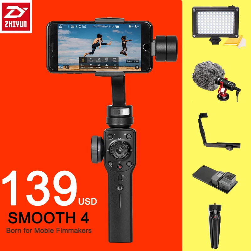 ZHIYUN Чжи Юн гладкой 4 Смартфон Ручной штатив стабилизатор 3 оси Портативный для iPhone