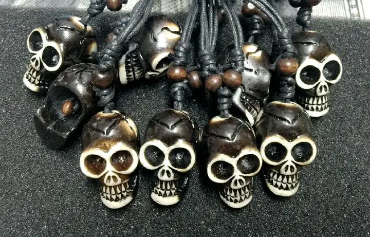 

12 pcs Personality Trendy Charm Men Black skull Jewelry Gift Handmade Necklace