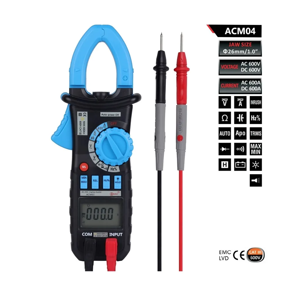 Bside ACM04 Автоматический диапазон 600A True RMS AC/DC Цифровой мультиметр с зажимом