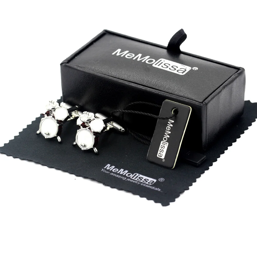 

MeMolissa Display Box Cufflinks Music Cufflinks Drum Design Silvery White Red Cuff Links for Men Free Tag & Wipe Cloth
