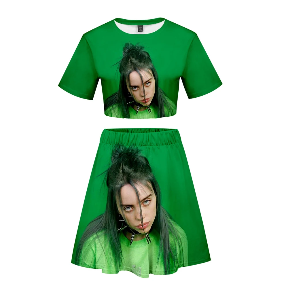 3D Billie Eilish женский укороченный топ комплект из двух предметов летнее платье Kpop