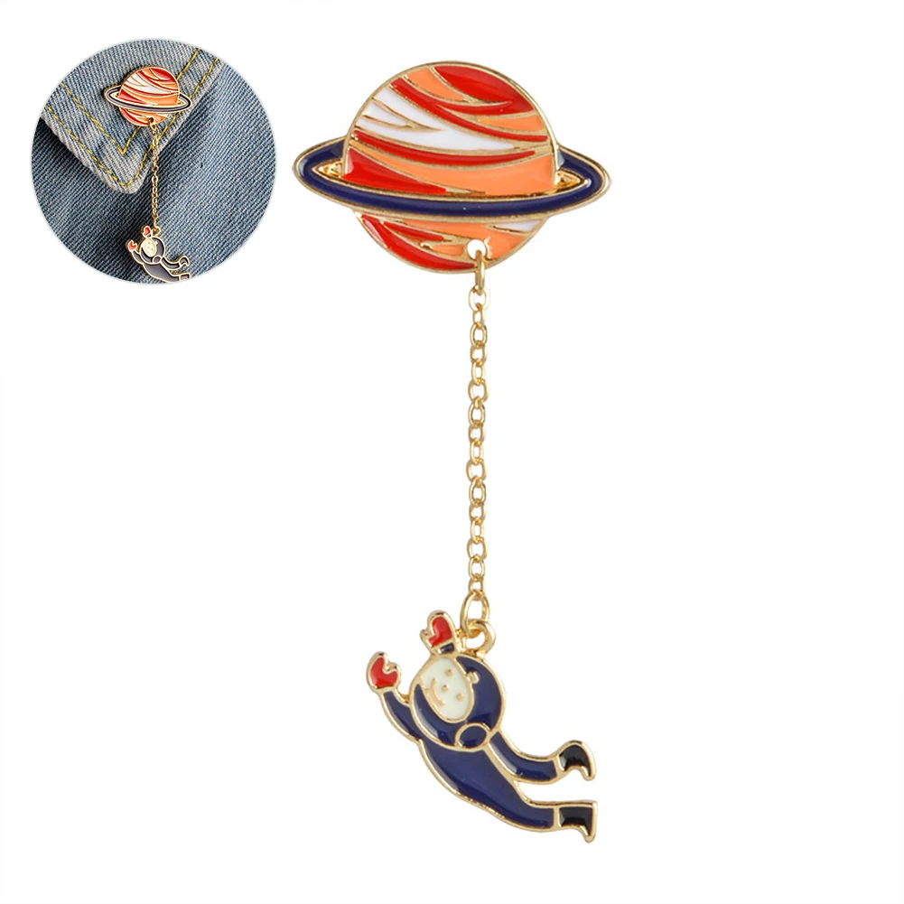 Милый мультфильм Луна Брошь с цепочкой Pin астронавт кулон красочный эмаль