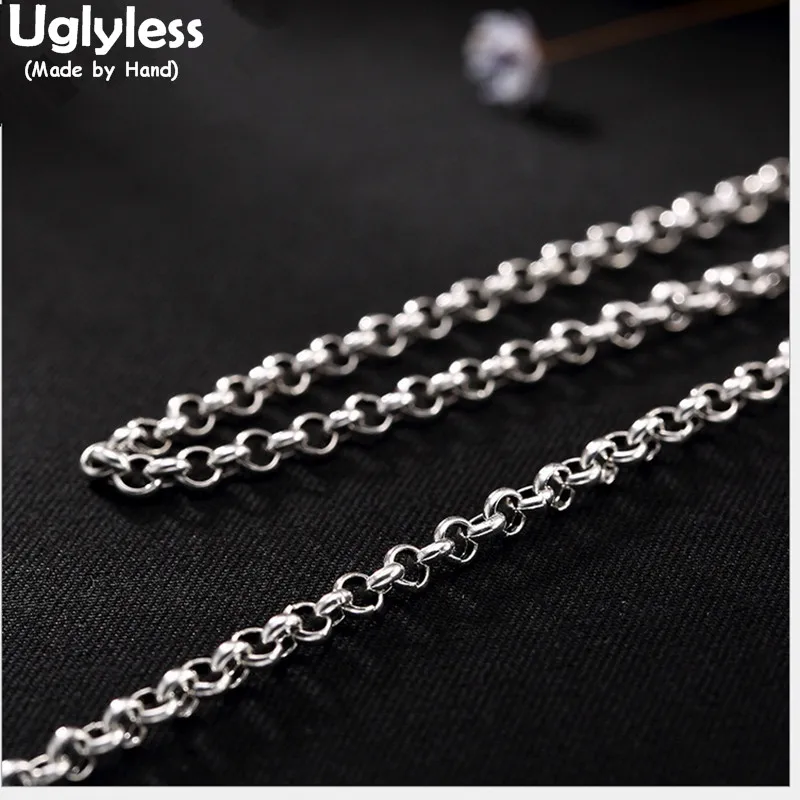 

Uglyless S925 Sterling Silver 3MM 4MM Thick Chains Necklaces NO Pendants Unisex Fine Jewelry Women Bijoux Men Collier 10 Sizes