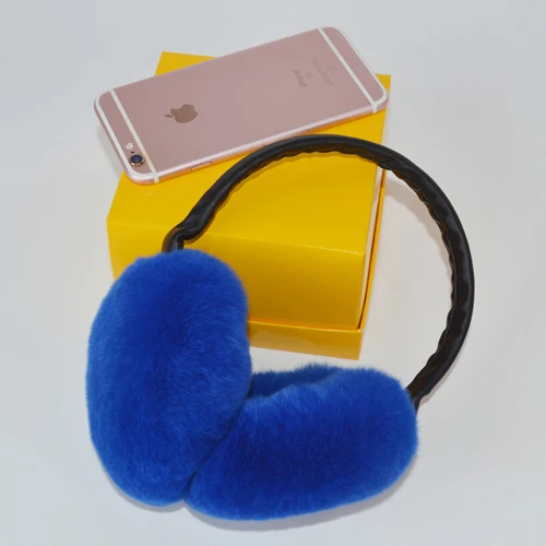 blue Новинка, Лидер продаж, женские наушники, натуральный настоящий мех кролика, зимние модные наушники из меха кролика рекс для девочек, Россия, плюшевые наушники - Цвет: blue