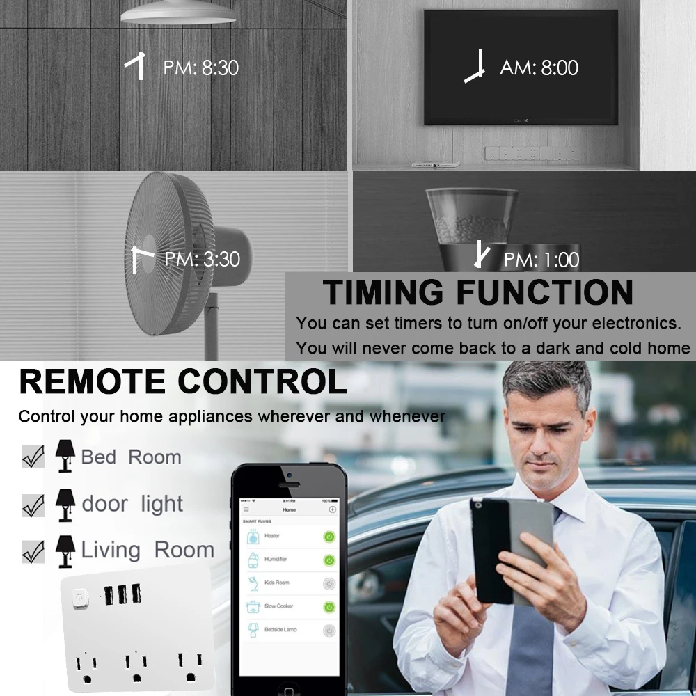 WIFI умная полоса питания США 3 выхода USB удаленное голосовое приложение