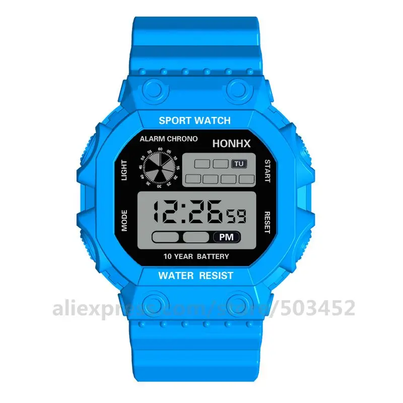 light blue 100 шт./лот дисплей освещения HONHX99 цифровые часы с календарем будильник многофункциональные спортивные цифровые часы - Цвет: light blue