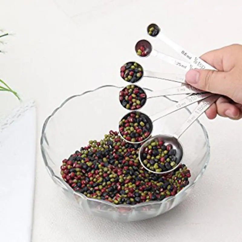 Нержавеющая Сталь Круглая Голова Мерные Ложки Набор 6 Точной для Сухих и Жидких