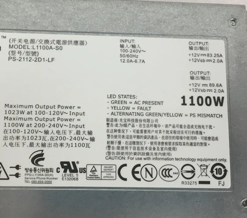 Бесплатная доставка через spsr 1100 Вт серверный блок питания для R5500 R910 T710 1100w 1Y45R F613N