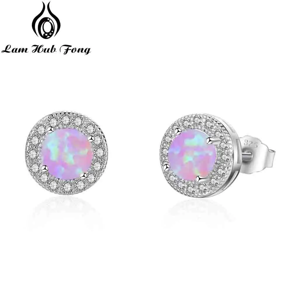 Pink Opal Классические 925 пробы серебряные серьги с цирконием кубической огранки 5 мм круглые белые опаловые серьги Свадебные украшения для невест(Lam Hub Fong - Цвет камня: Pink Opal