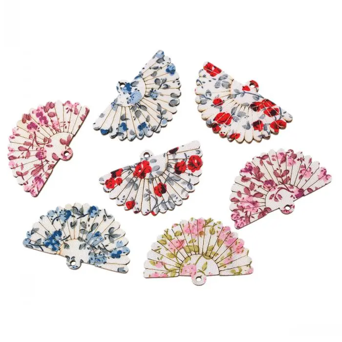 8 сезонов деревянная Шарм-подвеска веер смешанный цветочный узор 4 9 см х 3 1 30 шт |