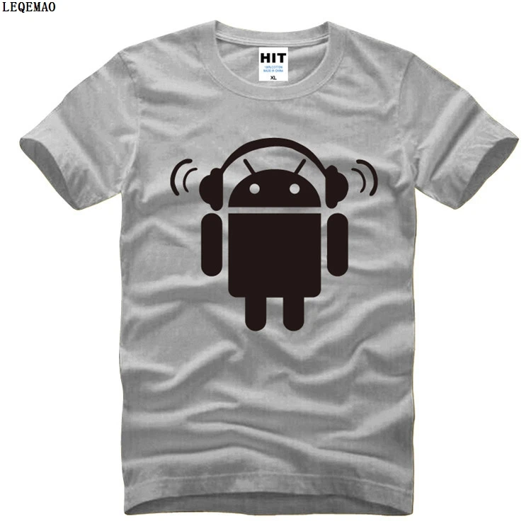 Творческий Android наушников Для мужчин футболка новые летние 100% хлопок высокое
