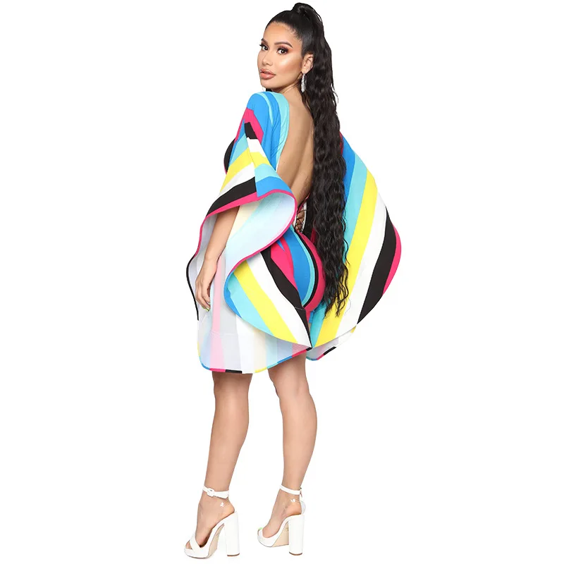 

2019 new arrival summer fashion elegent women o-neck striped natural plus size mini dress S-XL