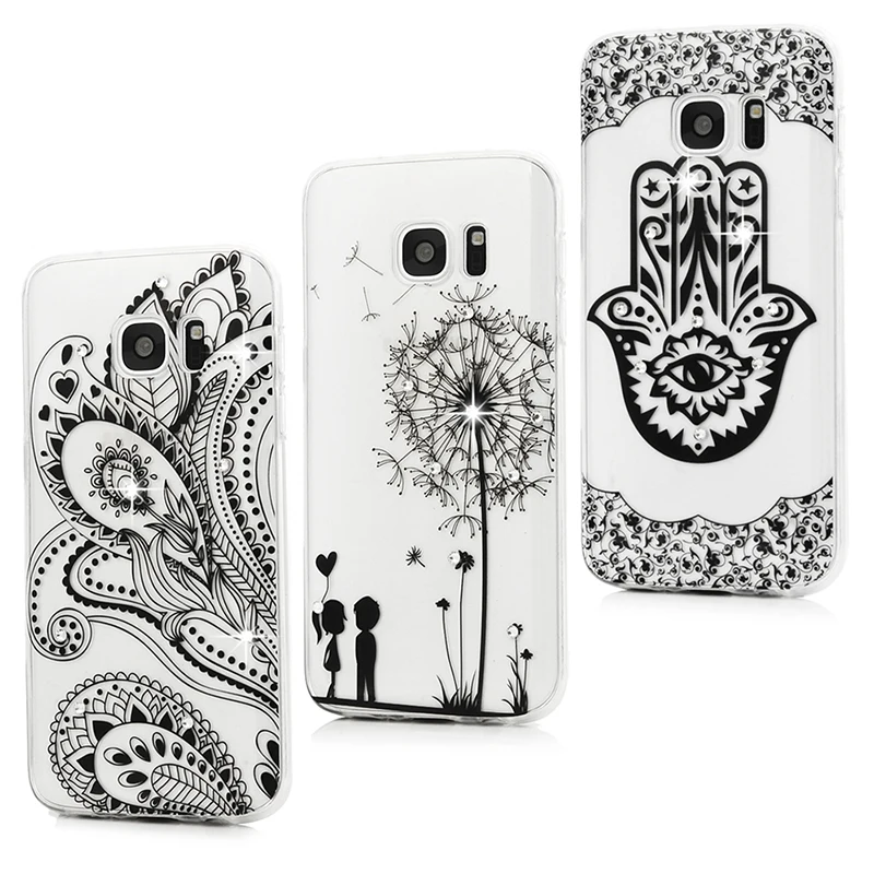 [3pc/set] For Samsung Galaxy S8 Plus S7 S7edge Case Full Protection Painted Rhinestone Soft TPU Cover edge |