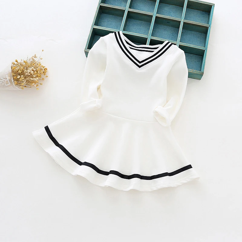 Осенне-весеннее Хлопковое платье для девочек в полоску с v-образным вырезом