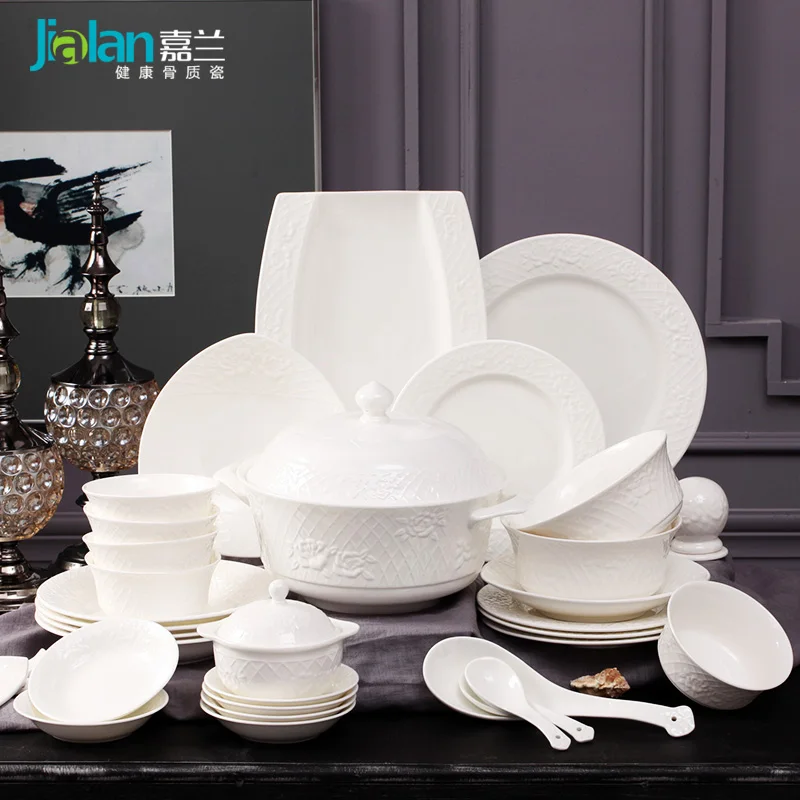 Набор посуды из 10 белых гирлянд костяного фарфора простая рельефная посуда миска