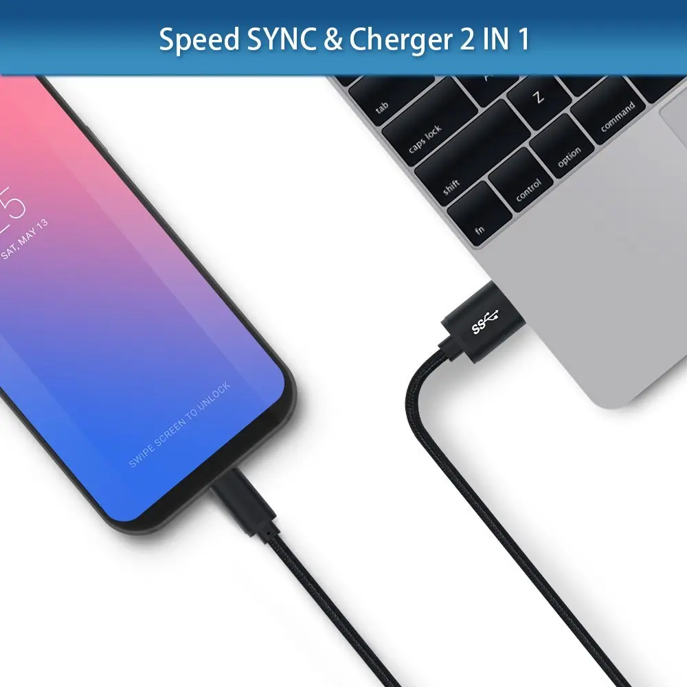 Кабель USB C 5 в 3 А 2 м для быстрой зарядки и синхронизации данных Type нейлоновая