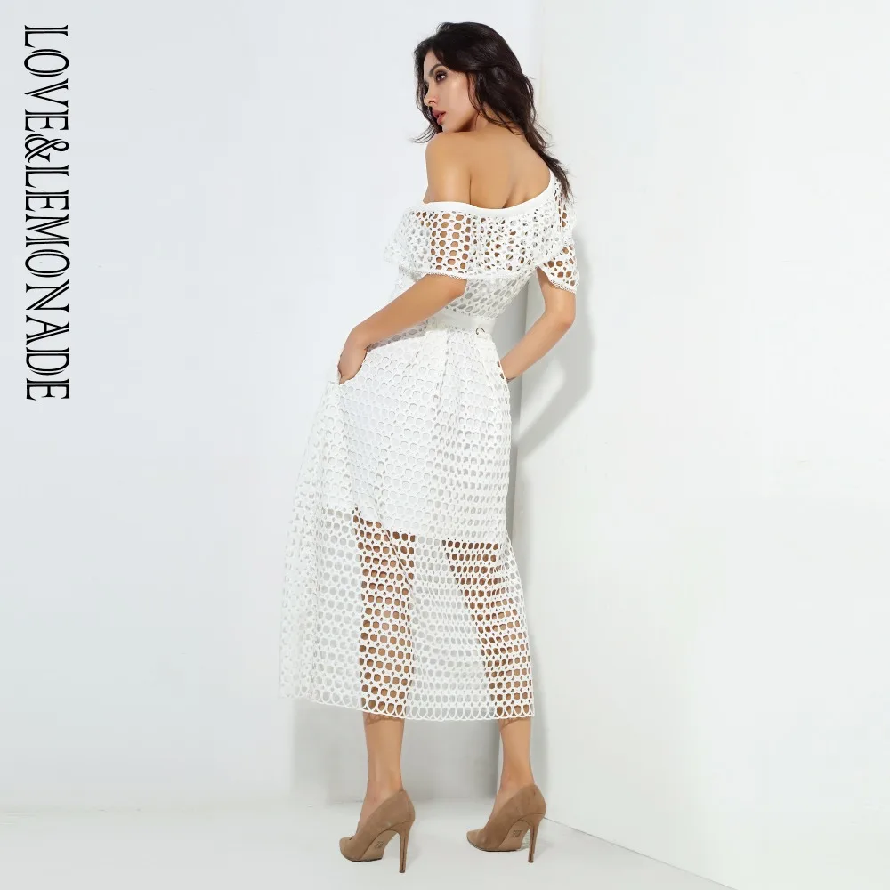 Love& Lemonade Белое Круглое кружевное платье на одно плечо с листьями лотоса LM0560