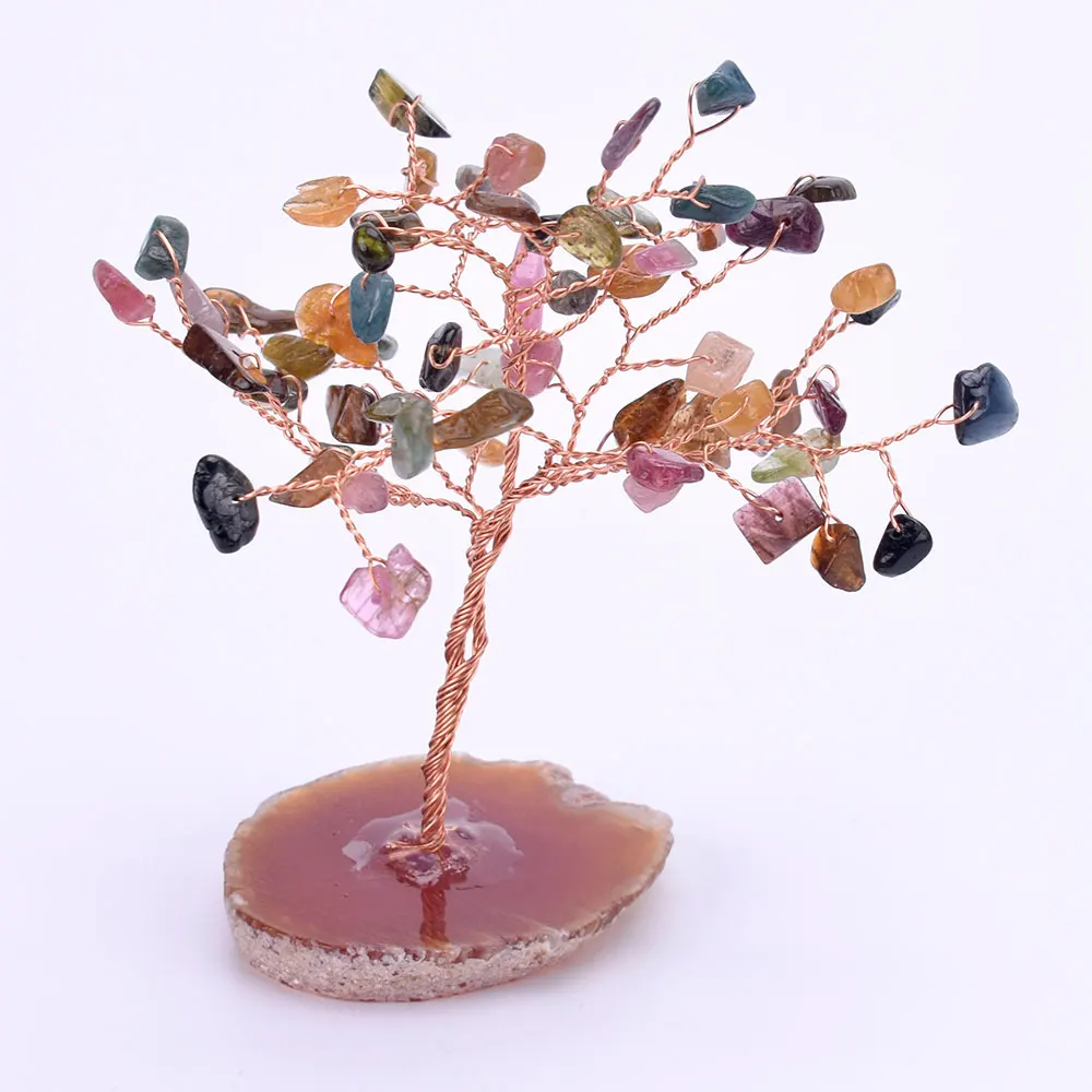 tourmaline Кристалл кварц счастливые деньги дерево украшения камни и кристаллы дерево фэншуй с агатом подставка для богатства и удачи домашний декор - Цвет: tourmaline