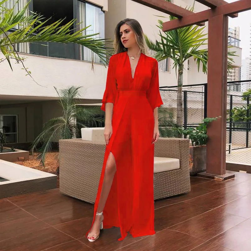 Женский шифоновый Асимметричный комбинезон с v образным вырезом цельный весна