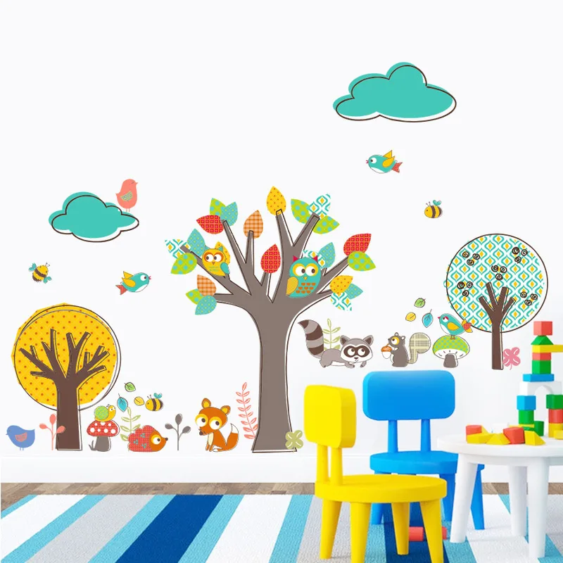 

Jungle Owl Tree Birds DIY Tree Wall Sticker Carton Poster Children Playroom Decoration Kids Baby Nursery Decor Home Decal