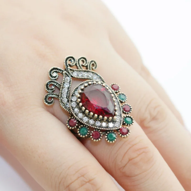 Blucome красные кольца с кристаллами из страз для женщин золотого цвета винтажные