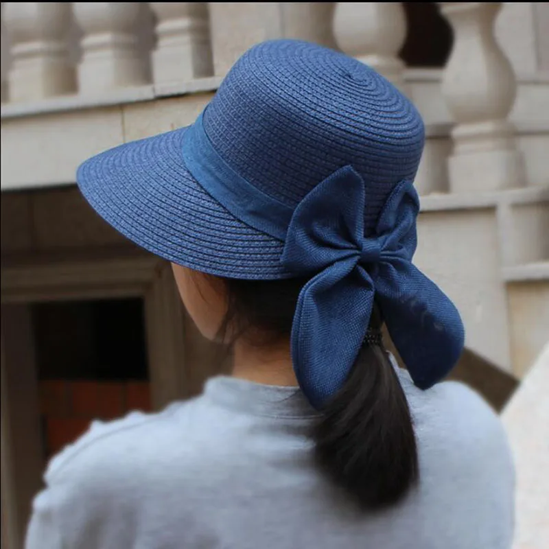 

2019 New Sunhat Big Bow Wide Brim Floppy Summer Hats For Women Beach Panama Straw Bucket Hat Sun Protection Visor Femme Cap