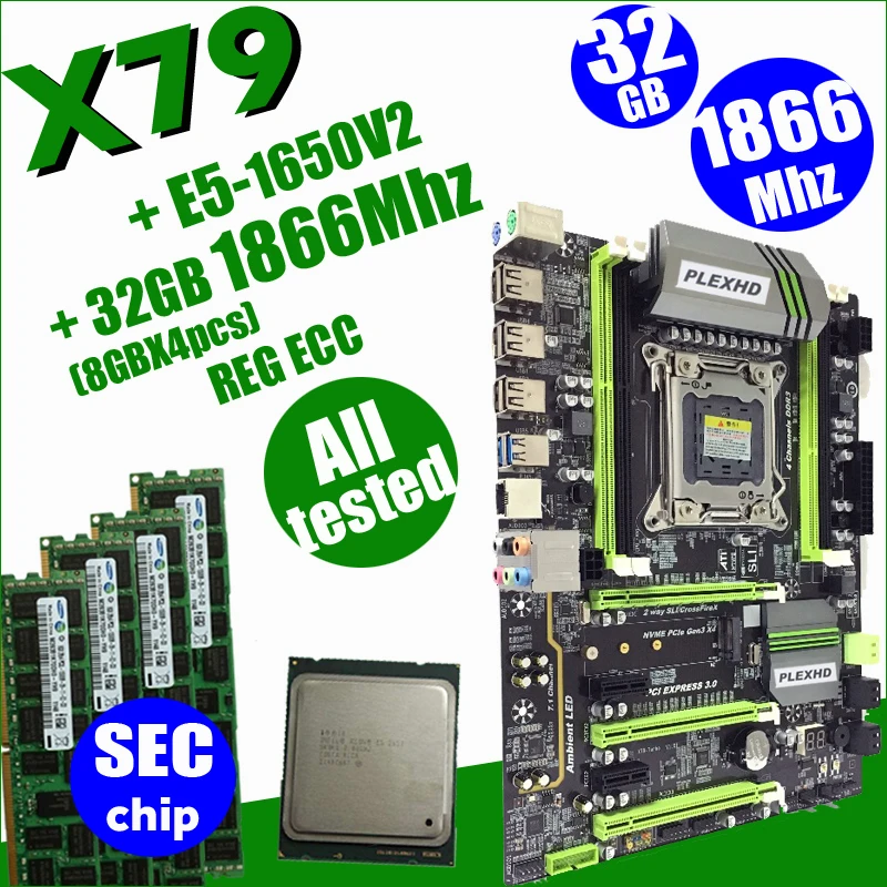 PLEXHD X79 Turbo материнская плата LGA2011 ATX combos E5 1650 V2(4 шт. x 8 ГБ) 32 Гб 1866 МГц PC3 14900R PCI-E NVME M.2 SSD USB3.0 SATA3