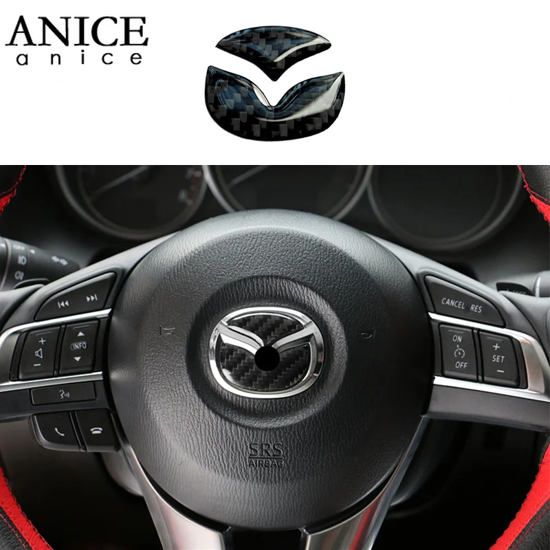Углеродное волокно руль логотип Накладка подходит для Mazda3 MAZDA6 mazda2/CX-5/CX-3/CX-9/MX-5/CX-8/CX3/CX5/CX8/CX9/MX5