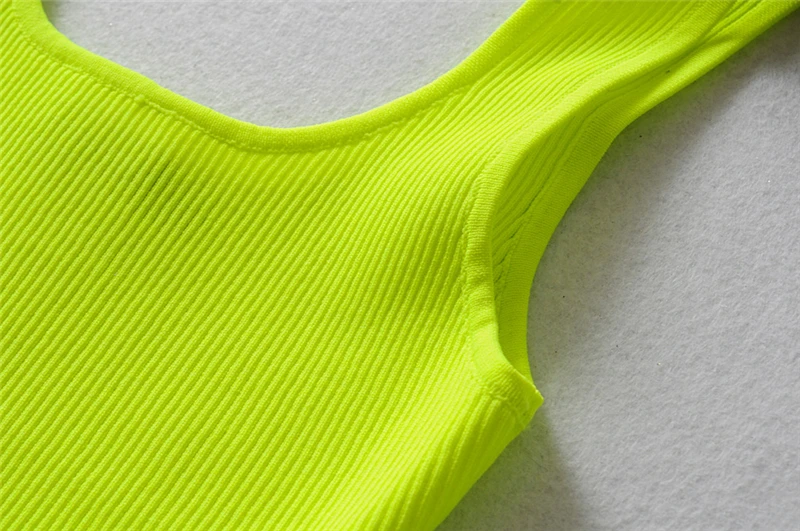LUNDUNSHIJIA женское модное ФЛУОРЕСЦЕНТНОЕ зеленое платье, Дамское сексуальное облегающее Летнее мини-платье без рукавов с открытой спиной