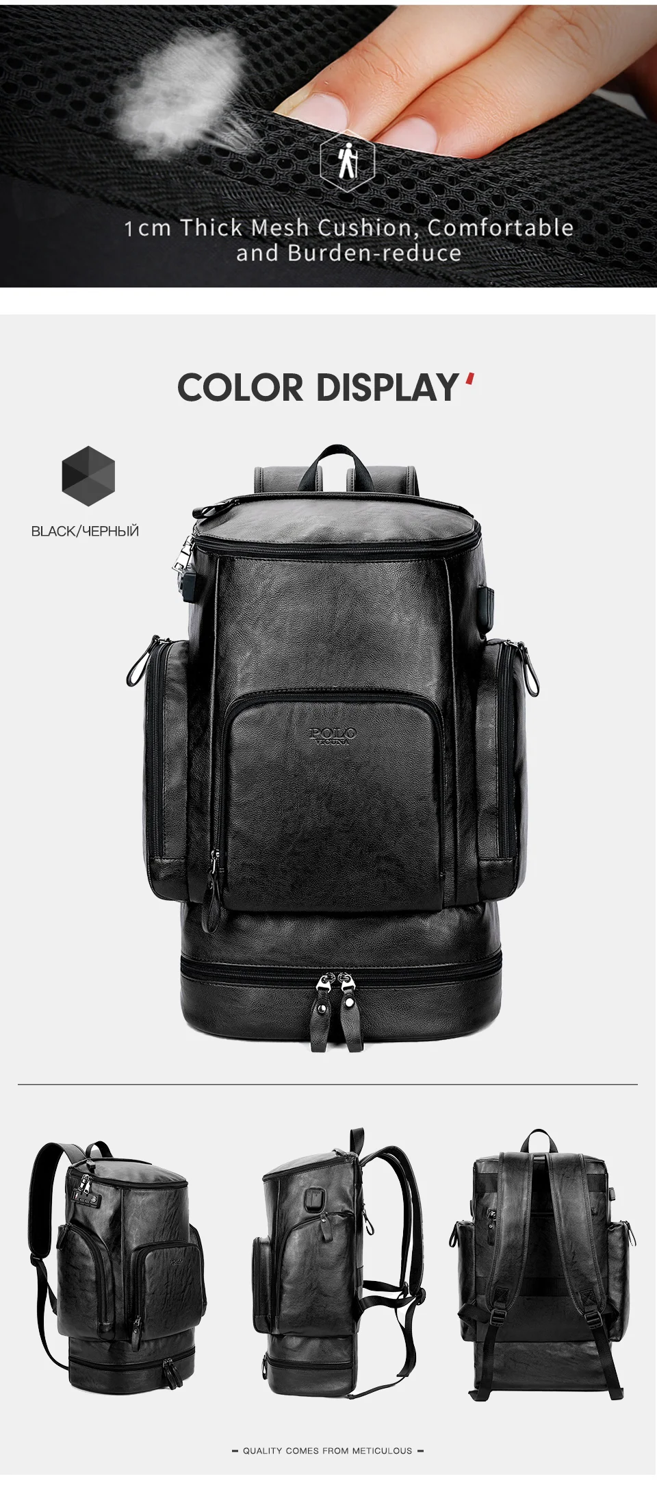 VICUNA POLO, кожаный, Новое поступление, многофункциональный бизнес рюкзак для ноутбука с отверстием для наушников, usb зарядка, мужской рюкзак для путешествий
