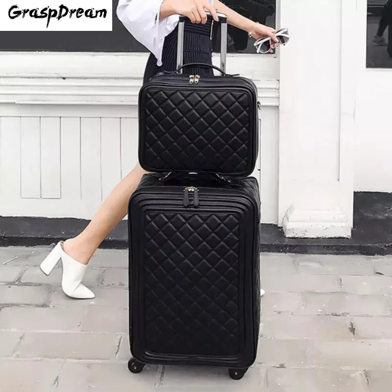 

GraspDream Fashion spinner leather retro trolley suitcase 16/20/24 inch women men travel suitcase bag hand rolling luggage set