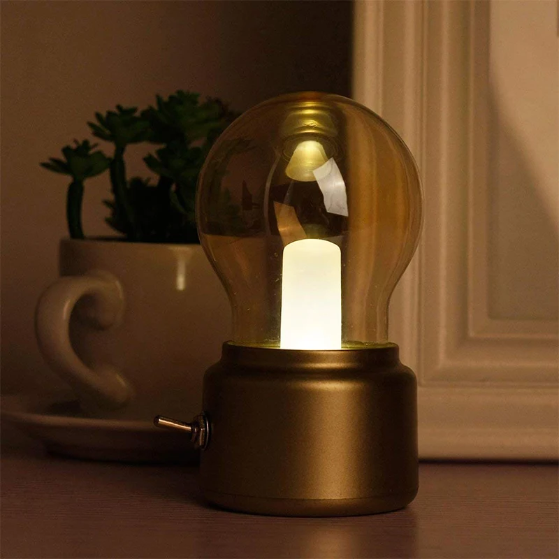 

DONWEI Vintage Bulb Night Light USB Lamp Rechargeable luminaria Nightlight LED energy-saving Bed Lamps with switch
