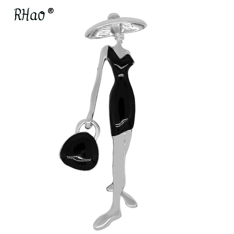 RHao черные эмалевые булавки для женщин и девушек Серебристые темпераментные