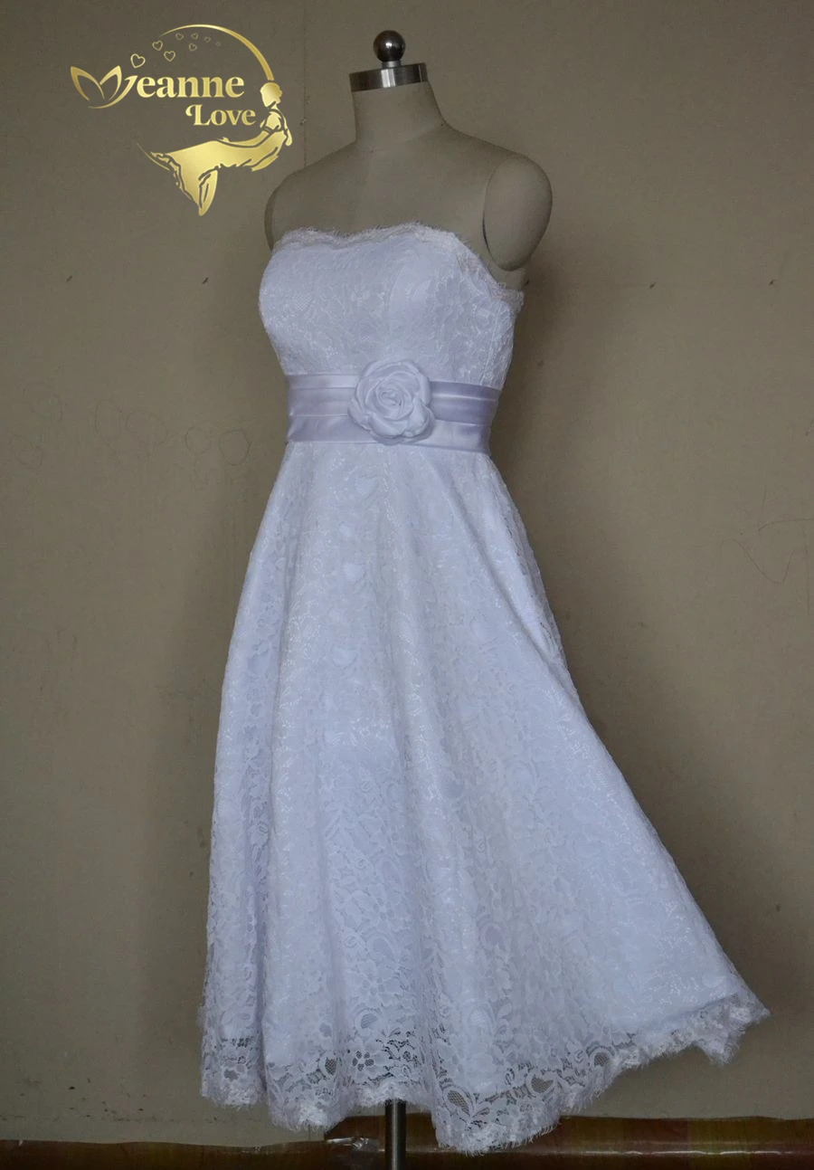 Vestidos robe de Soiree, дизайн, ТРАПЕЦИЕВИДНОЕ, длиной до середины икры, милое, белое, цвета слоновой кости, кружевное, Пляжное, свадебное платье OW2041