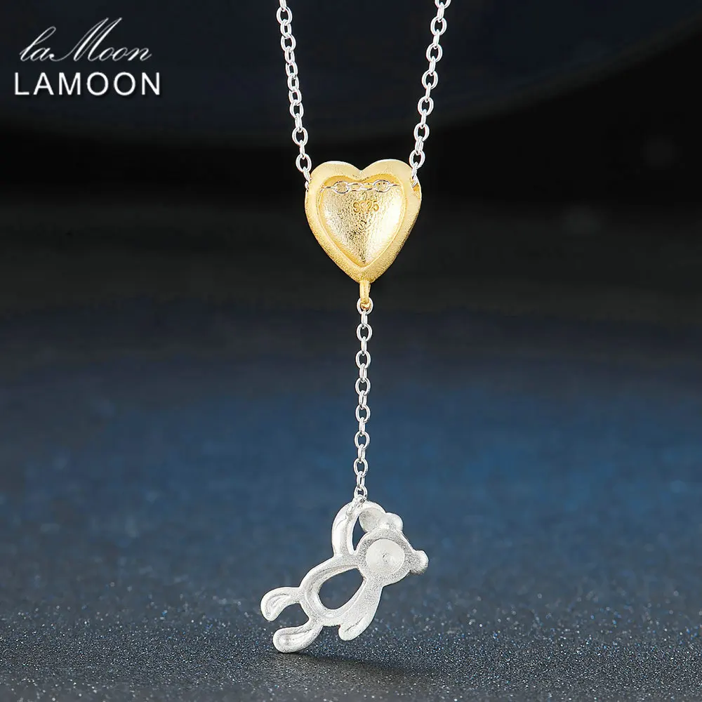 LAMOON 2017 New WireDrawing Love Heart &amp Little Bear Pendant Necklace 925-Sterling-Silver 2 Colors Jewellery for Women NY011 | Украшения