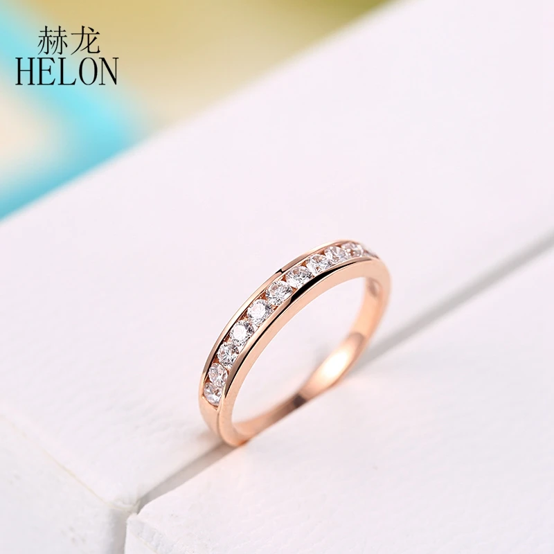 

HELON Solid 14k Rose Gold Round SI/H 100% Genuine Natural Diamonds Ring Engagement Wedding Ring Women Trendy Fine Jewelry Ring