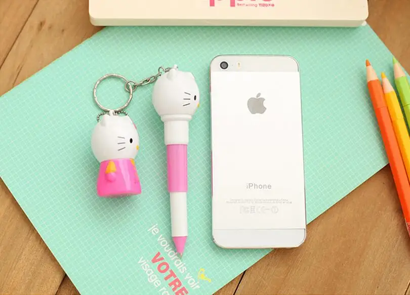 Kawaii выдвижная ручка 0,7 мм синие Бусины мультфильм супер милый маленький котенок Выдвижная Подарочная шариковая ручка для детей/Декор для ключей