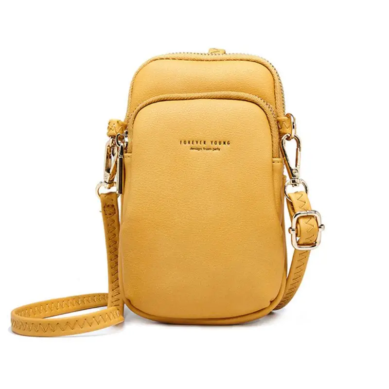 Yellow Ретро для женщин кошелек кожаный для монет сотовый телефон мини Crossbody сумка-мешок через плечо - Цвет: Yellow