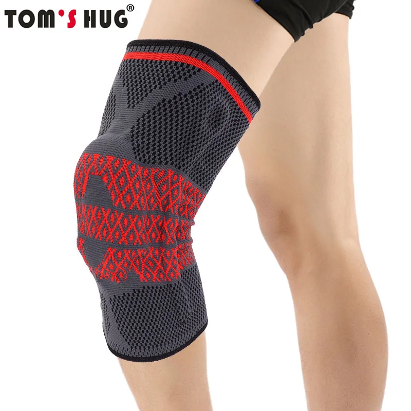 

Tom's Hug Silicon Spring Knee Pad Support Brace 1 Pcs Joint Pain Relief Knee Pad Warm Sleeve Black Red Pattern Meniscus Kneepad