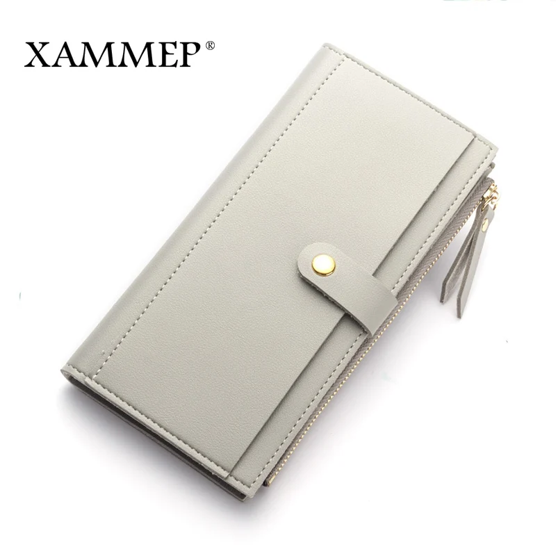 Light Gray Женские кошельки, классический длинный кошелек, держатель для карт для женщин, ПУ кожа, карман для телефона, карман для монет, чехол для телефона, женские сумки, Xammep - Цвет: Light Gray