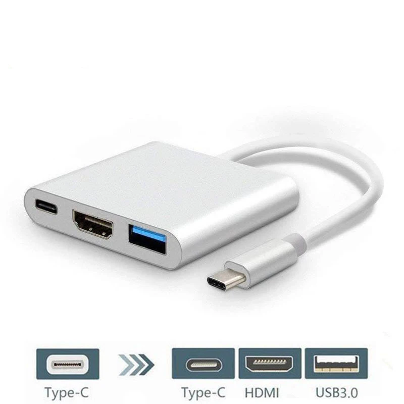 3 в 1 Thunderbolt концентратор USB Type C к HDMI адаптеру 4K алюминиевая док станция с разъемом