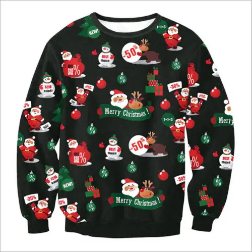 Men Women Pullover Autumn Winter Tops Xmas Clothing Ugly Christmas Santa Claus Printed Loose Sweater Unisex M L XL | Женская одежда
