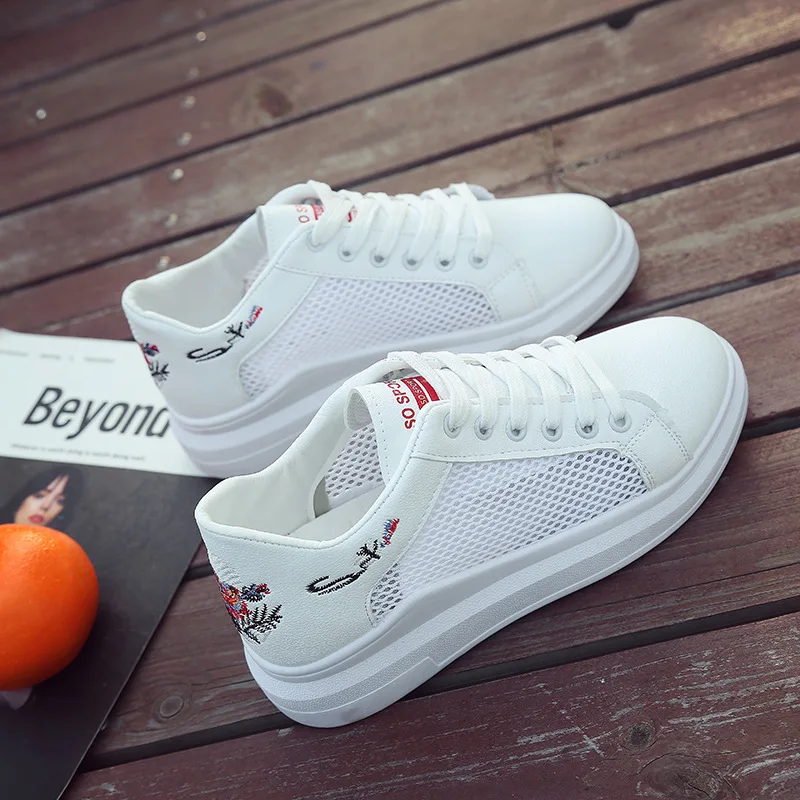 

Women Casual Shoes Summer 2018 Spring Women Shoes Fashion Embroidered Breathable Hollow Out Lace-Up Women Ladies Sneakers