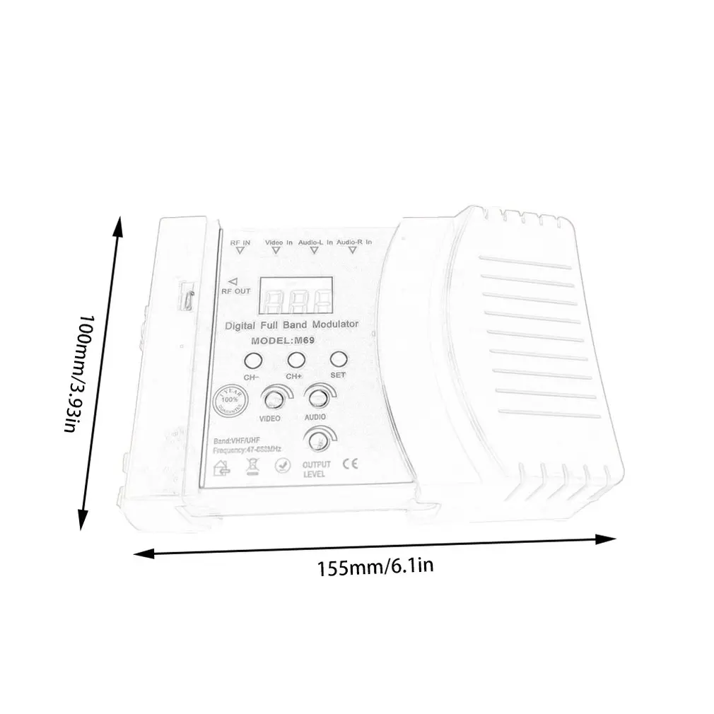 M69C/M69L dulator Полнодиапазонный цифровой модулятор RF AV к ТВ конвертер VHF UHF PAL/NTSC стандарт