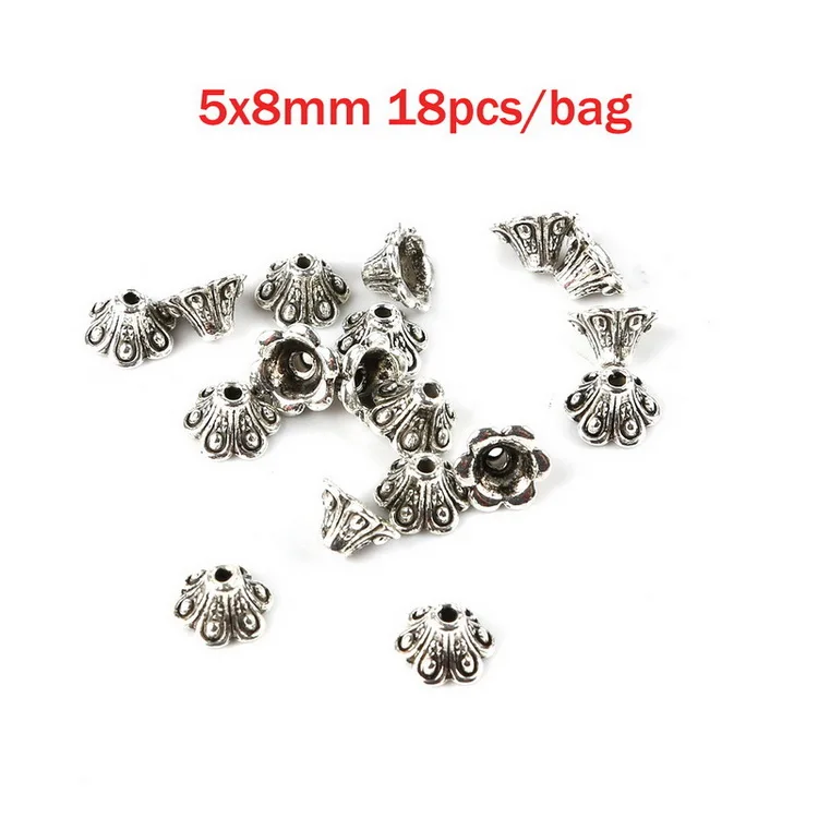 5x8mm 18pcs 35 разные стили тибетского античного серебряного цвета, концевые колпачки для изготовления ювелирных изделий, рукоделие, аксессуары для рукоделия - Цвет: 5x8mm 18pcs