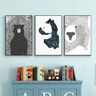 Мультфильм черный и белый полярный медведь животное холст постеры и принты минималистичный настенное искусство картина скандинавский дом Детская комната украшение