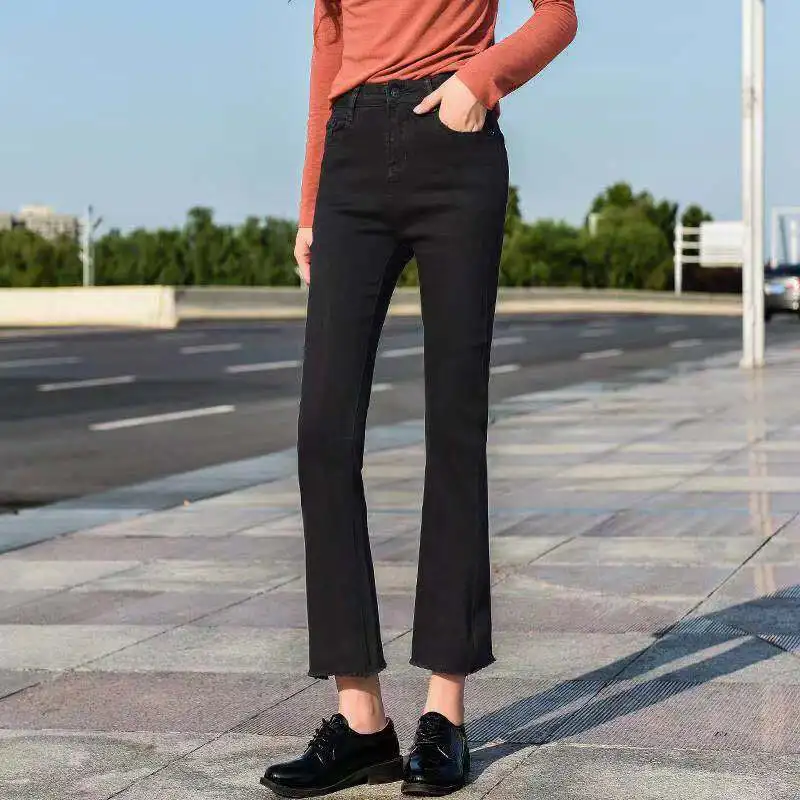 Джинсы МОМ с широкими штанинами свободные брюки-клеш в Корейском стиле
