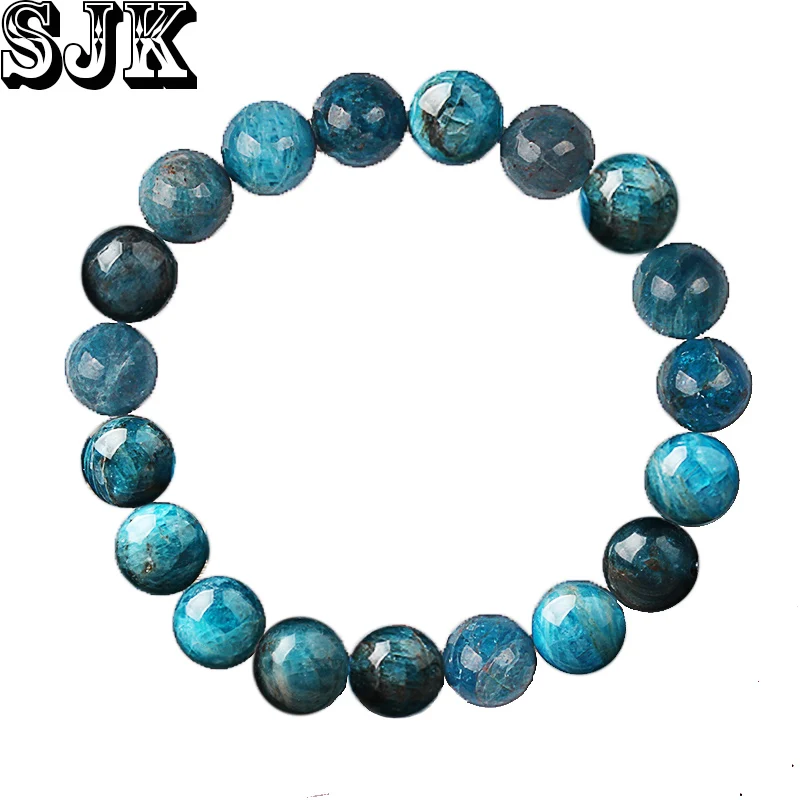 Natural Stone Blue Apatite Round Phosphorite Beads Elastic Bracelet 4 6 8 10 12mm Healing Women Jewelry Gifts | Украшения и